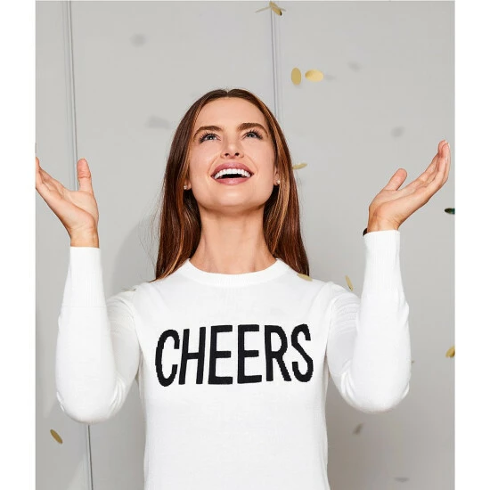 Best Pirce 🌟 Alex Marie Cheers Script Crew Neck Long Sleeve Sweater Ivory/black 🎁 - Image 6