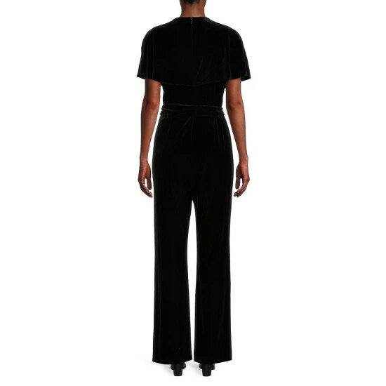 Wholesale ๐ฏ Alex Marie Beth V-Neck Short Sleeve Stretch Velvet Tie Waist Jumpsuit Navy ๐ - Image 5