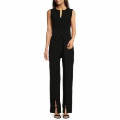 Best deal ✔️ Alex Marie Barbara Split V-Neck Crossover Waist Slit Front Leg Jumpsuit Black ⭐