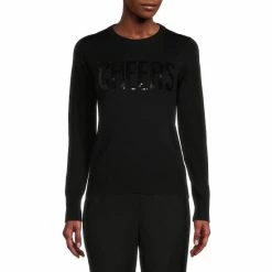 Outlet 👏 Alex Marie Cheers Sequin Crew Neck Long Sleeve Sweater Black 😉