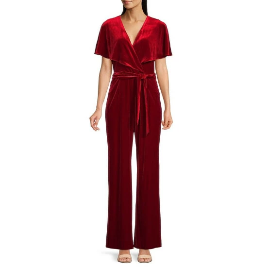 Wholesale ๐ฏ Alex Marie Beth V-Neck Short Sleeve Stretch Velvet Tie Waist Jumpsuit Navy ๐ - Image 7