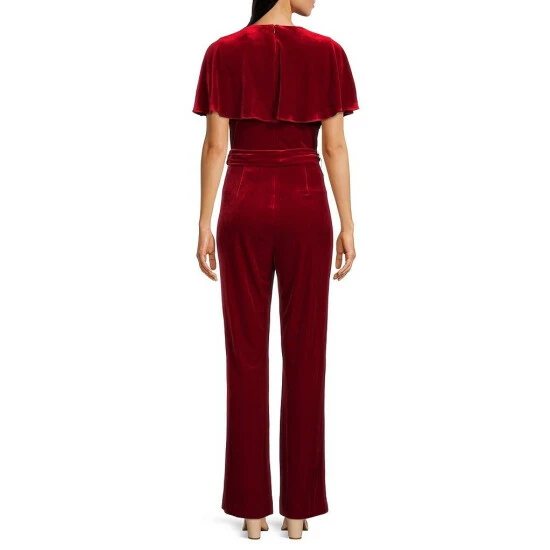 Wholesale ๐ฏ Alex Marie Beth V-Neck Short Sleeve Stretch Velvet Tie Waist Jumpsuit Navy ๐ - Image 8