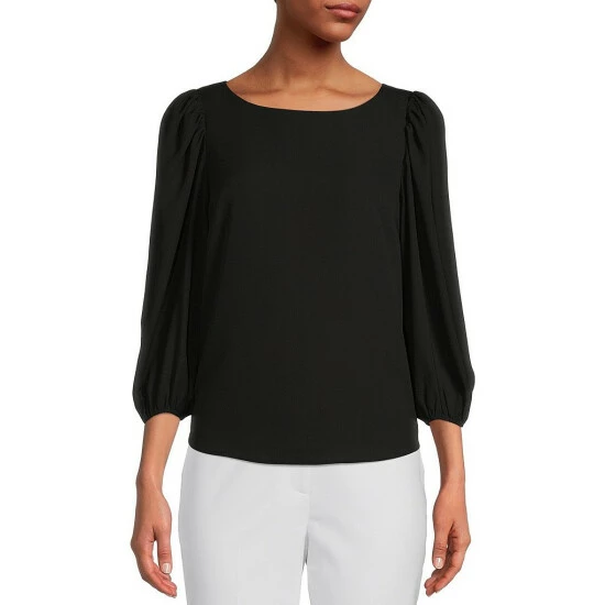 Buy ⭐ Alex Marie Lori Round Neck 3/4 Sleeve Elastic Cuff Blouse Black 🔥 - Image 4