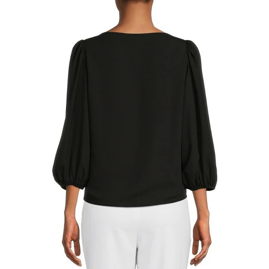 Buy ⭐ Alex Marie Lori Round Neck 3/4 Sleeve Elastic Cuff Blouse Black 🔥 - Image 5
