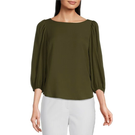 Buy ⭐ Alex Marie Lori Round Neck 3/4 Sleeve Elastic Cuff Blouse Black 🔥 - Image 7