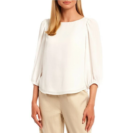 Buy ⭐ Alex Marie Lori Round Neck 3/4 Sleeve Elastic Cuff Blouse Black 🔥 - Image 10