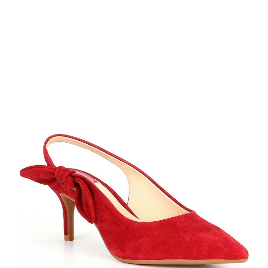Discount ๐ Alex Marie Aaileen Suede Bow Slingback Pumps Crimson Red ๐