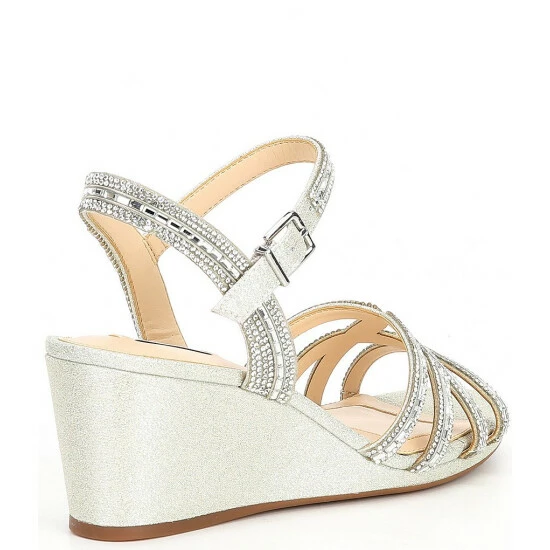 Brand new 🤩 Alex Marie Makira Rhinestone Embellished Strappy Wedge 🩴 Sandals Silver ✨ - Image 2