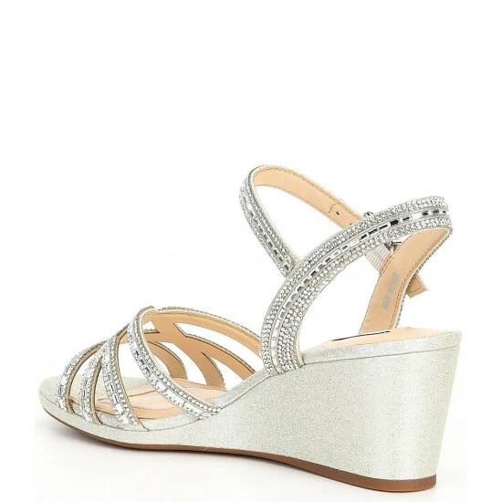 Brand new 🤩 Alex Marie Makira Rhinestone Embellished Strappy Wedge 🩴 Sandals Silver ✨ - Image 3