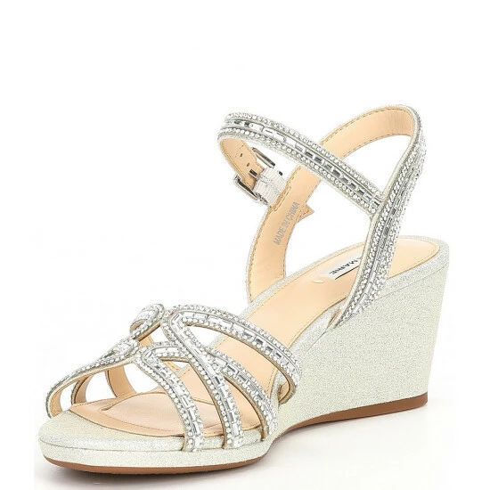 Brand new 🤩 Alex Marie Makira Rhinestone Embellished Strappy Wedge 🩴 Sandals Silver ✨ - Image 4