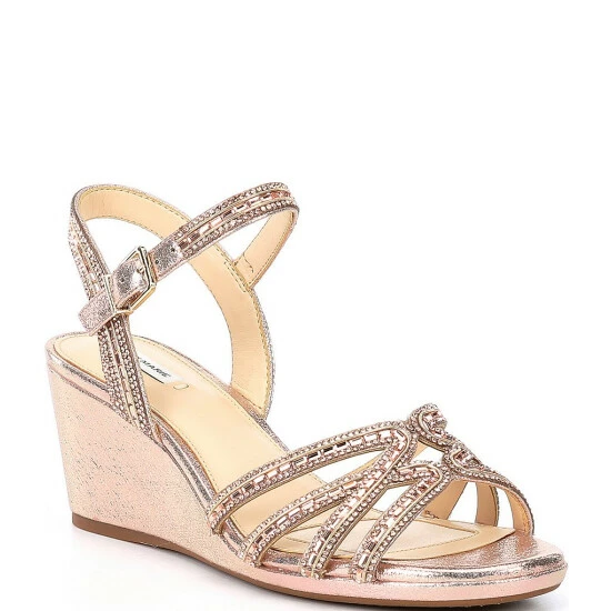 Brand new 🤩 Alex Marie Makira Rhinestone Embellished Strappy Wedge 🩴 Sandals Silver ✨ - Image 5