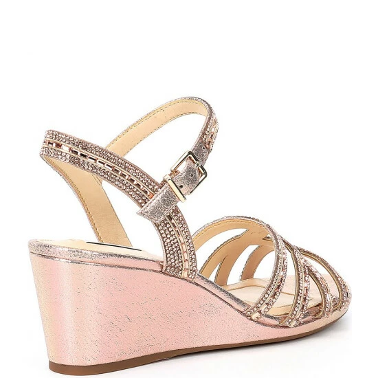 Brand new 🤩 Alex Marie Makira Rhinestone Embellished Strappy Wedge 🩴 Sandals Silver ✨ - Image 6
