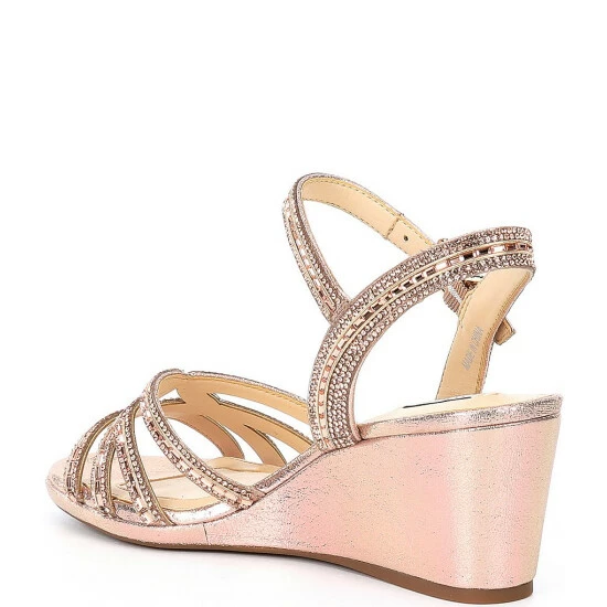 Brand new 🤩 Alex Marie Makira Rhinestone Embellished Strappy Wedge 🩴 Sandals Silver ✨ - Image 7