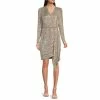 Outlet 🤩 Alex Marie Petite Size Milly Sequin Surplice V-Neck Long Sleeve Gathered Waist 👗 Dress Silver 🎉