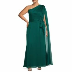 Hot Sale 😀 Alex Marie Plus Size Evie Georgette One Shoulder Evening 👗 Dress Teal ✔️