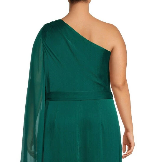 Hot Sale 😀 Alex Marie Plus Size Evie Georgette One Shoulder Evening 👗 Dress Teal ✔️ 4 Hot Sale 😀 Alex Marie Plus Size Evie Georgette One Shoulder Evening 👗 Dress Teal ✔️ - Image 4