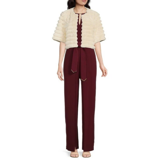 Cheapest ⌛ Alex Marie Alize Faux Fur Crew Neck Short Sleeve Cover Up Soft White ✔️ - Image 3