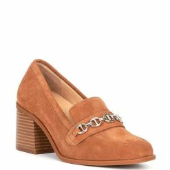 Wholesale 🥰 Alex Marie Farin Suede Chain Hardware Loafer Pumps Caramel 😀