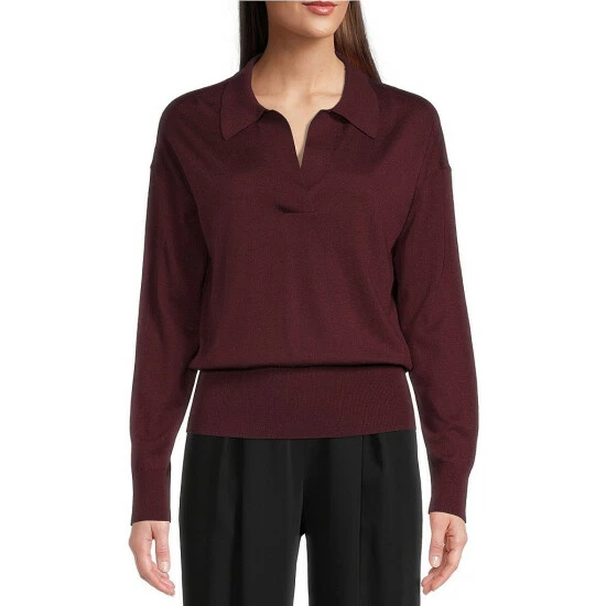 Outlet 😉 Alex Marie Alexa Polo Collar Long Sleeve Wool Blend Sweater Burgundy 😀 - Image 4