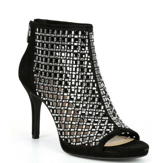 New ✨ Alex Marie Livia Suede Embellished Peep Toe Platform Shooties Black 🎉