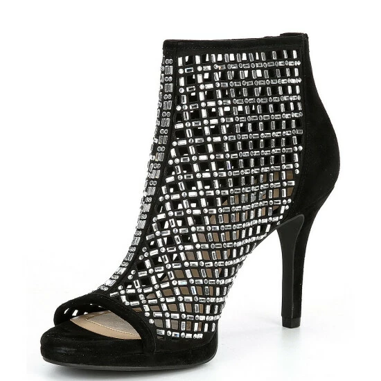 New ✨ Alex Marie Livia Suede Embellished Peep Toe Platform Shooties Black 🎉 - Image 4