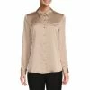 Best Sale ⭐ Alex Marie Piper Point Collar Long Sleeve Satin Button Front Blouse Champagne ✨