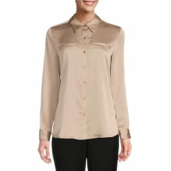 Best Sale ⭐ Alex Marie Piper Point Collar Long Sleeve Satin Button Front Blouse Champagne ✨