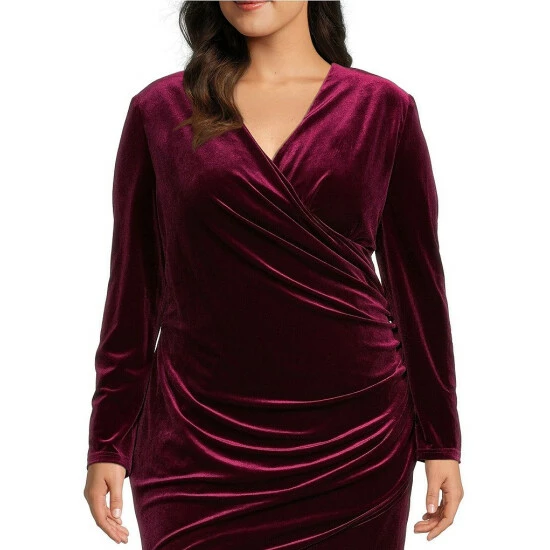 Outlet 👍 Alex Marie Plus Size Nikki Stretch Velvet Ruched Social Sheath 👗 Dress Mahogany ✨ - Image 3