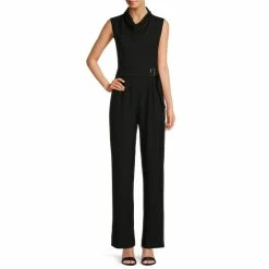 Budget 🛒 Alex Marie Zoey Stretch Crepe Cowl Neck Sleeveless Belted Jumpsuit Black ⭐