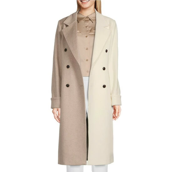 Hot Sale 👍 Alex Marie Isabella Dual Color Notch Lapel Wool Blend Peacoat Ivory 😀