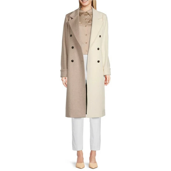 Hot Sale 👍 Alex Marie Isabella Dual Color Notch Lapel Wool Blend Peacoat Ivory 😀 - Image 3