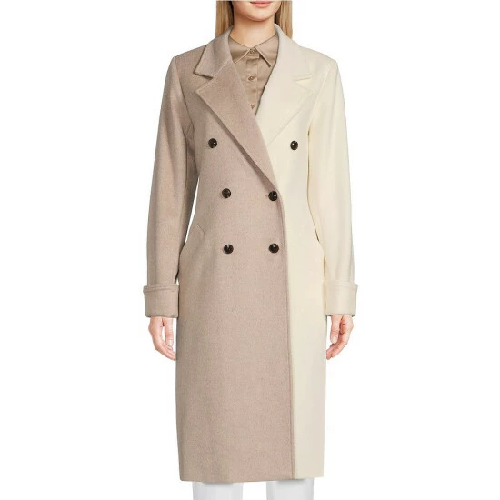 Hot Sale 👍 Alex Marie Isabella Dual Color Notch Lapel Wool Blend Peacoat Ivory 😀 - Image 4