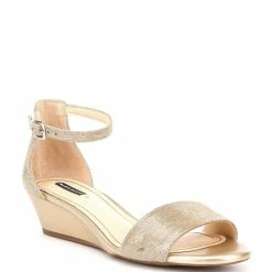 Buy ✔️ Alex Marie Mairitwo Metallic Leather Ankle Strap Wedge 🩴 Sandals New Nude/totes Gold 🧨