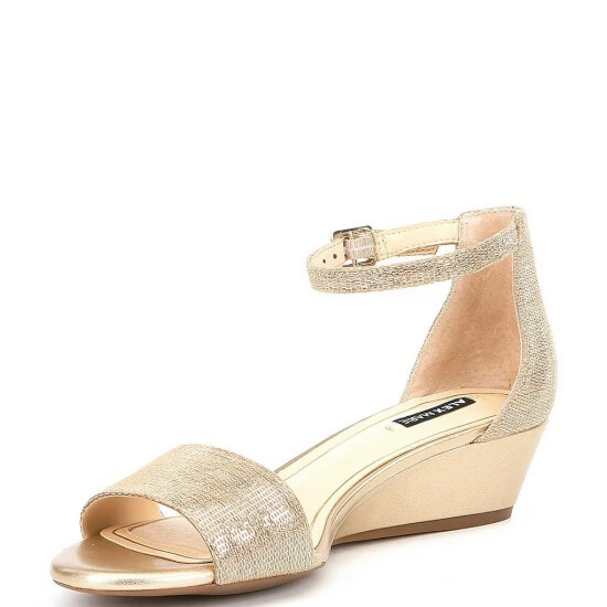 Buy โ๏ธ Alex Marie Mairitwo Metallic Leather Ankle Strap Wedge ๐ฉด Sandals New Nude/totes Gold ๐งจ - Image 4