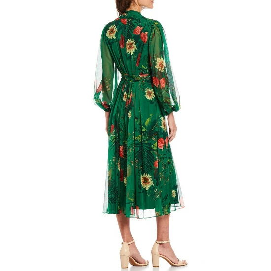 Best deal 😍 Alex Marie Petite Size Hayden V-Neck Long Sleeve Pleated Palm Floral Print 👗 Dress Palm Multi 👍 - Image 2