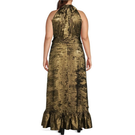 Budget ⭐ Alex Marie Plus Size Tiffany Halter Neck Cascading Ruffle Metallic Gown Black/gold 😉 - Image 2