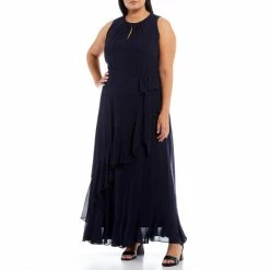 Buy 🔥 Alex Marie Plus Size Colette Sleeveless Keyhole Round Neck Maxi 👗 Dress Navy ⌛