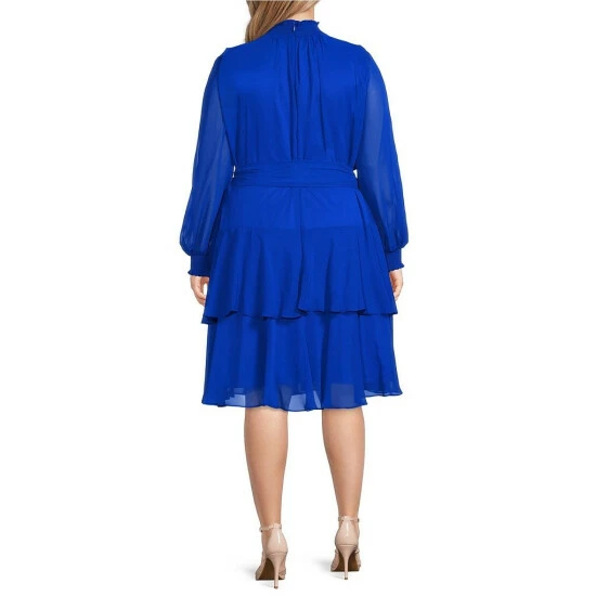 Best deal 🔔 Alex Marie Plus Size Rosalia Long Split Blouson Sleeve Smocked Mock Neck Tiered Ruffle 👗 Dress Black 🎉 - Image 2