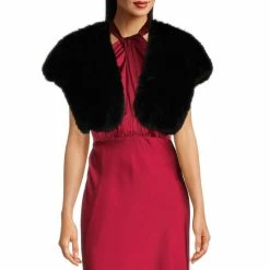 Wholesale 🥰 Alex Marie Jillian Faux Fur V-Neck Cap Sleeve Cover Up Black 😉