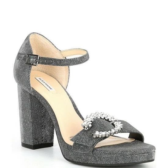 Promo ๐ Alex Marie Janessa Glitter Mesh Jewel Buckle Platform ๐ Dress ๐ฉด Sandals Pewter ๐