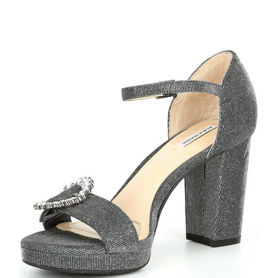Promo ๐ Alex Marie Janessa Glitter Mesh Jewel Buckle Platform ๐ Dress ๐ฉด Sandals Pewter ๐ - Image 4