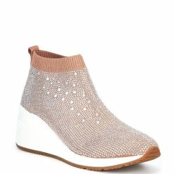 Buy 😍 Alex Marie Halika Rhinestone Embellished Knit Wedge 👟 Sneakers Merlot 😉