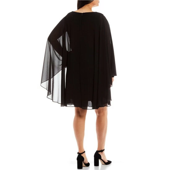 Best reviews of ๐ Alex Marie Plus Size Jordan Long Cape Round Neck Sleeveless A-Line Chiffon ๐ Dress Black ๐ - Image 2