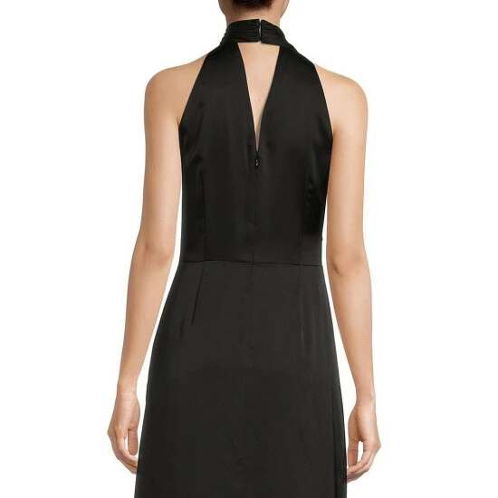 Discount ❤️ Alex Marie Lexi Halter Mock Neck Sleeveless Draped Thigh High Slit Crepe Gown Black 🛒 - Image 4