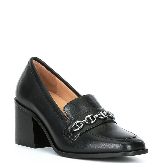 Promo ⌛ Alex Marie Farin Leather Chain Hardware Loafer Pumps Black 👍