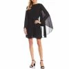 Outlet 👏 Alex Marie Jordan Long Cape Round Neck Sleeveless Chiffon 👗 Dress Black 🥰