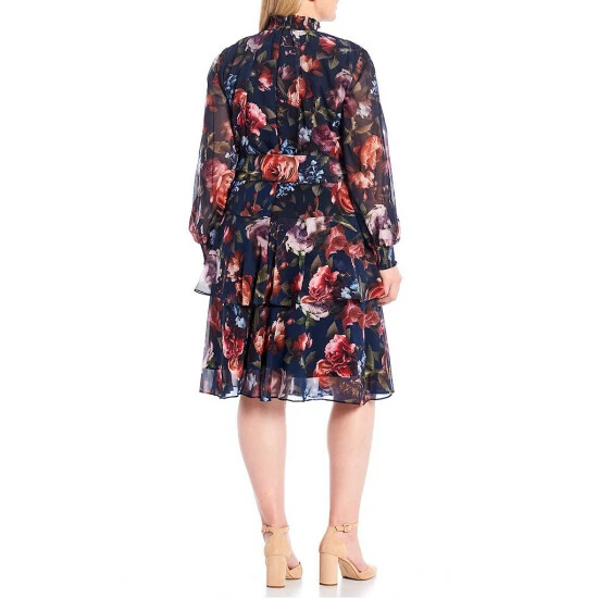 Budget ๐ Alex Marie Plus Size Rosalia Long Split Sleeve Mock Neck Floral Print ๐ Dress Navy ๐ฅ - Image 2
