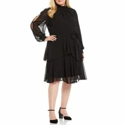 Brand new 👍 Alex Marie Plus Size Rosalia Long Split Sleeve Mock Neck 👗 Dress Black 💯