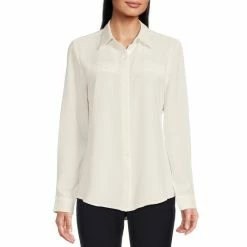 Best Sale 🎉 Alex Marie Piper Lightweight Soft Crepe De Chine Point Collar Long Sleeve Button Front Blouse Ivory 👏
