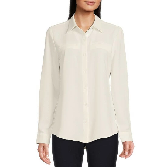 Best Sale ๐ Alex Marie Piper Lightweight Soft Crepe De Chine Point Collar Long Sleeve Button Front Blouse Ivory ๐